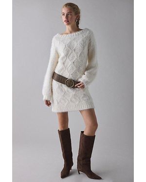 Glamorous Cable Knit Boatneck Sweater Mini Dress - Gray