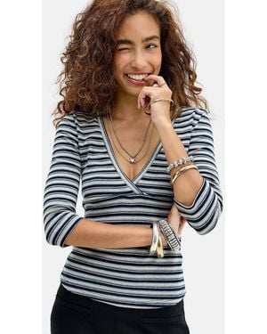 Motel Silea Stripe Fitted Top Small At Urban Outfitters - Blue
