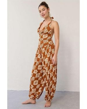 Urban Outfitters Uo Seaside Cowl Neck Jumpsuit - Brown