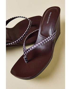 Urban Outfitters Uo Kassie Polka Dot Wedge Thong Sandals - Brown