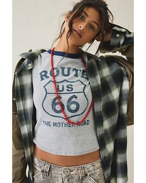 Urban Outfitters Route 66 Graphic Slim Ringer Tee - Gray