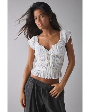 Kimchi Blue Remi Tie-Front Cropped Blouse - Gray