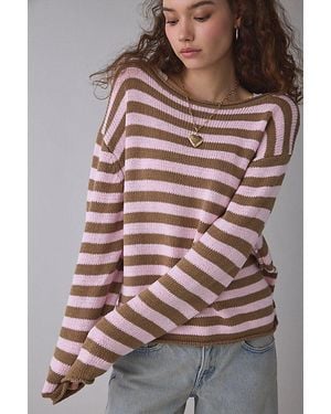 BDG Nola Cotton Blend Oversized Boatneck Sweater - Grey