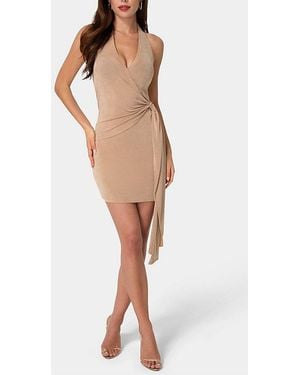 Bebe Wrap Halter Cascade Mini Dress - White