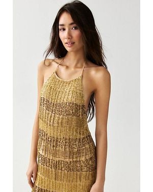 Kimchi Blue Stargirl Beaded Fringe Halter Top - Metallic