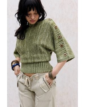 BDG Upside Down Button Batwing Jumper - Green
