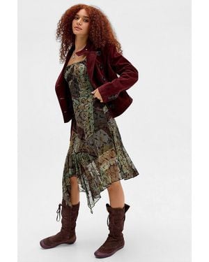 Kimchi Blue Bettina Flocked Mesh Midi Dress - Brown