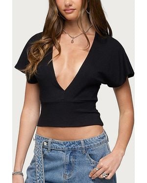 Edikted Mundy Deep V Neck Top - Black