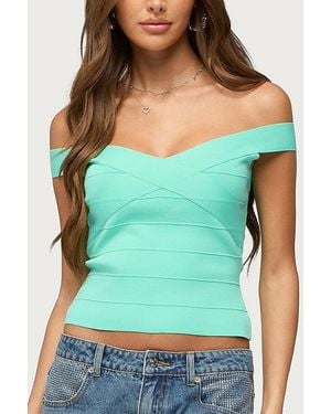 Edikted Niva Off Shoulder Bandage Knit Top - Green