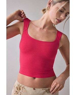 BDG Ribbed Square Neck Tank Top - Pink