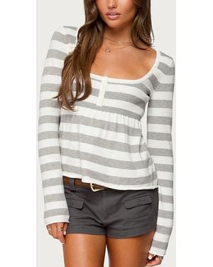 Edikted Lockie Striped Knit Babydoll Top - Gray