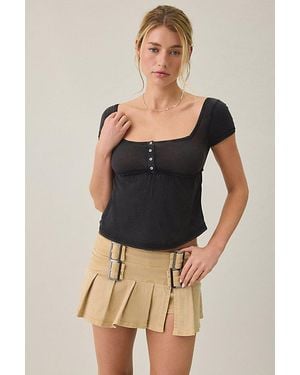 BDG Brittney Square Neck Henley Babydoll Tee - Black