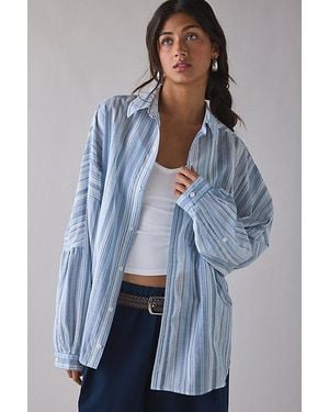 BDG Alex Breezy Cotton Oversized Button-Down Shirt - Blue