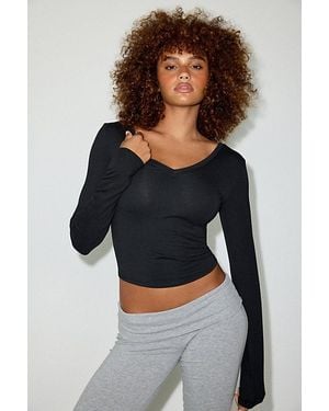 Out From Under Bec Double V-Neck Long Sleeve Tee - Black