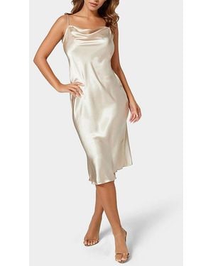 Bebe Satin Cowl Neck Midi Slip Dress - Natural
