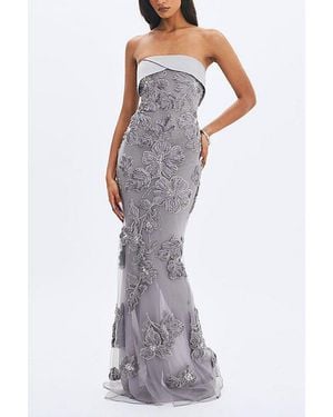 Miss Circle Raphaela Beaded Floral Strapless Mermaid Maxi Dress - Purple