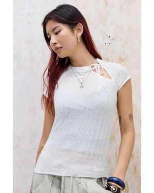 Silence + Noise Silence + Noise Aysha Textured Keyhole Top - White