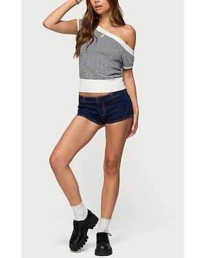 Edikted Lottey Striped Off Shoulder Knit Top - Blue