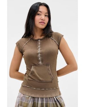 BDG Bruno Pocket Henley Top - Brown
