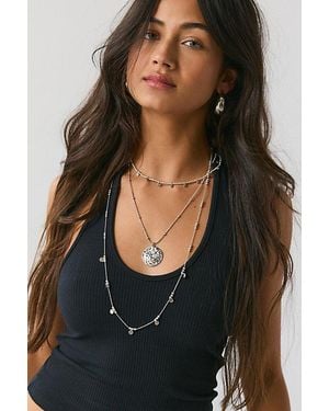 Urban Outfitters Liza Long Metal Pendant Layering Necklace Set - Black