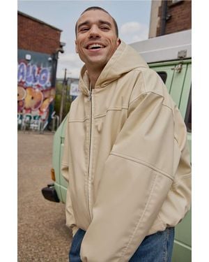 BDG Ecru Silvio Faux Leather Skate Hoodie - Natural