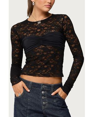 Edikted Rosette Bandeau Sheer Lace Top - Black