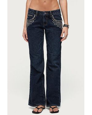 Edikted Tyler Studded Low Rise Bootcut Jeans - Blue