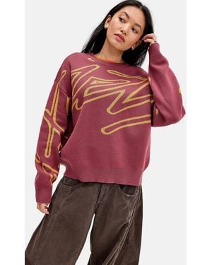 iets frans... Graffiti Long Sleeve Knit Jumper - Red