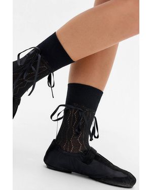 Out From Under Satin Bow Tie Ankle Socks - Black