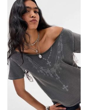 Urban Outfitters Uo Necklace Grunge Slash Neck T-shirt - Grey