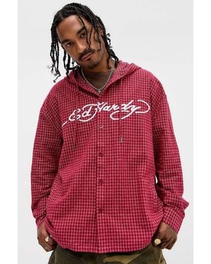 Ed Hardy Uo Exclusive Red Micro Check Hooded Shirt