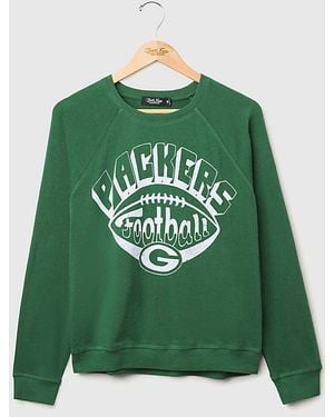 Junk Food Nfl Football Raglan Crewneck Fleece Sweatshirt - Green