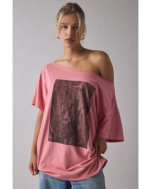 Urban Outfitters Guitar Photo Graphic Oversized Off-The-Shoulder Tee - Pink
