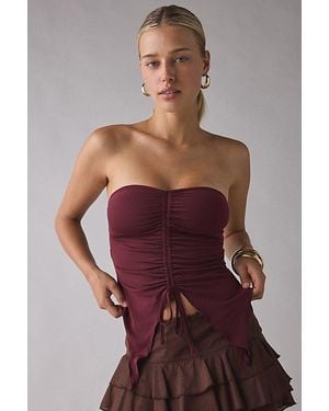 Urban Outfitters Uo Iris Ruched Tie-Front Flyaway Tube Top - Red