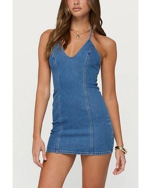 Edikted Sybil Denim Halter Mini Dress - Blue