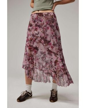 Urban Outfitters Uo Asymmetric Mesh Midi Skirt - Pink