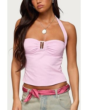 Edikted Caitie Striped Buckle Halter Top - Purple