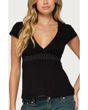 Edikted Indygo Polka Dot V Neck Top - Black
