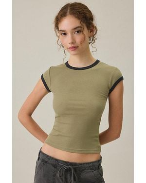 BDG Off-Duty Ribbed Crew Neck Short Sleeve Tee - Green