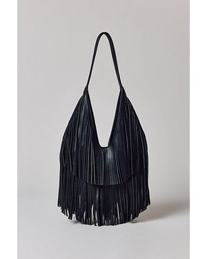 Silence + Noise Fringe Faux Leather Hobo Bag - Black