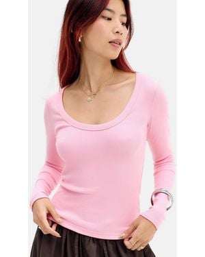 BDG Off Duty Rib Long Sleeve T-shirt - Pink