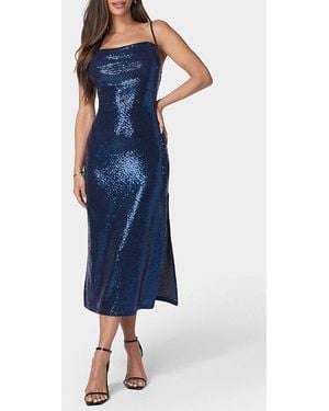 Bebe Sequin Spaghetti Strap Midi Dress - Blue