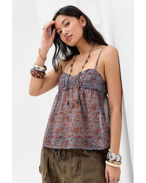 Motel Camden Chiffon Babydoll Top 2xs At Urban Outfitters - Brown