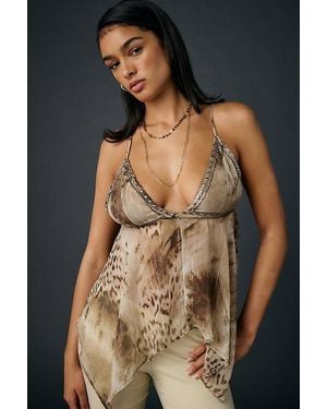 Urban Outfitters Uo Spellbound Shimmer Chiffon Hanky Hem Babydoll Cami - Brown
