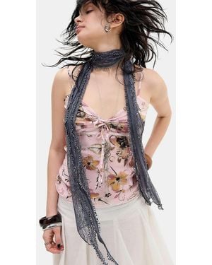 Urban Outfitters Uo Lace Tassle Skinny Scarf - Grey
