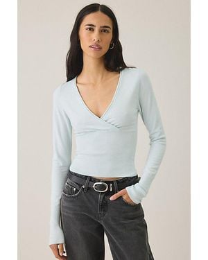 BDG Pretty Sweet Surplice V-Neck Sweater - Gray