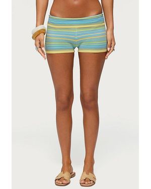 Edikted Eisley Striped Foldover Shorts - Blue