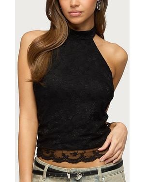 Edikted Perrie Lace High Neck Halter Top - Black