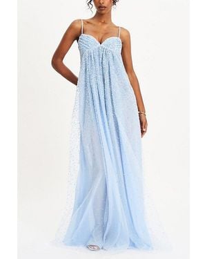 Miss Circle Wallie Strappy Rhinestone Embellished Maxi Dress - Blue
