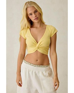 Out From Under Bec Twist-Front Cropped Tee Top - Natural